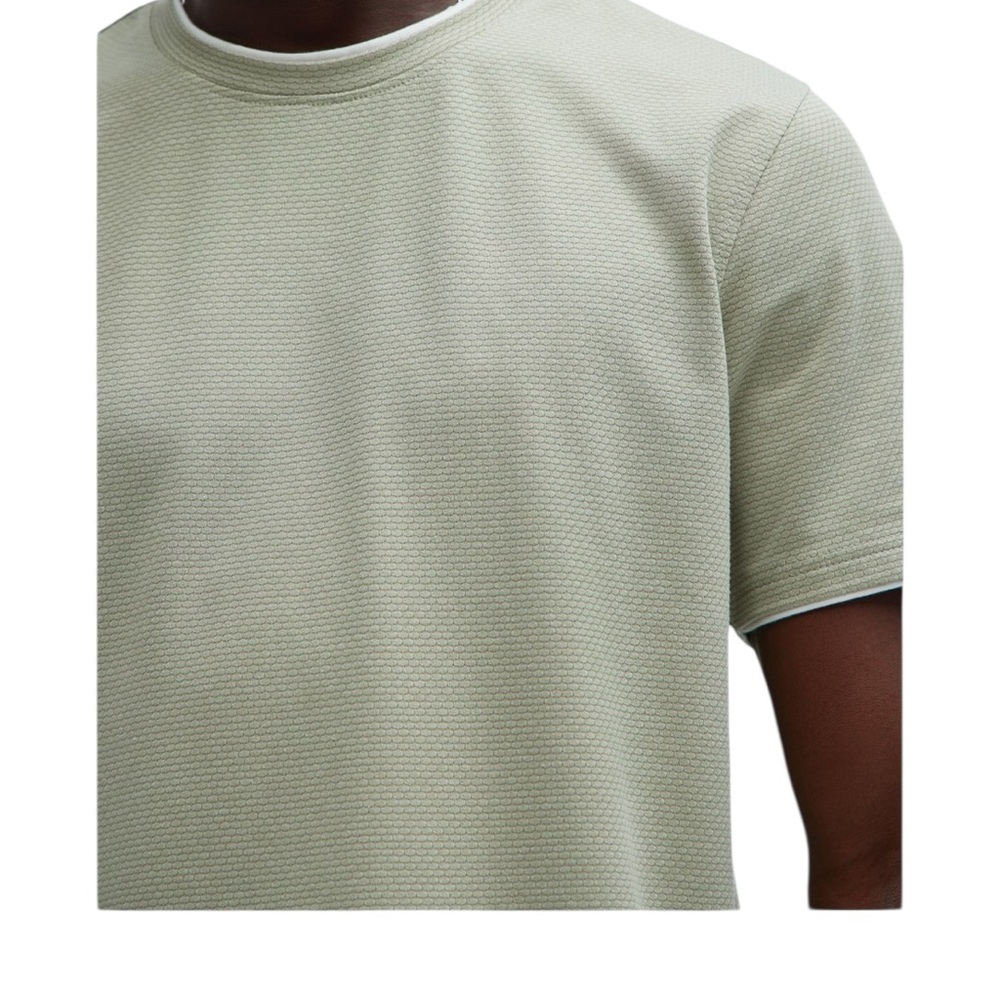 Fashion Nova Men Sage Green Textured Short Sleeve Shirt with White Trim Size L